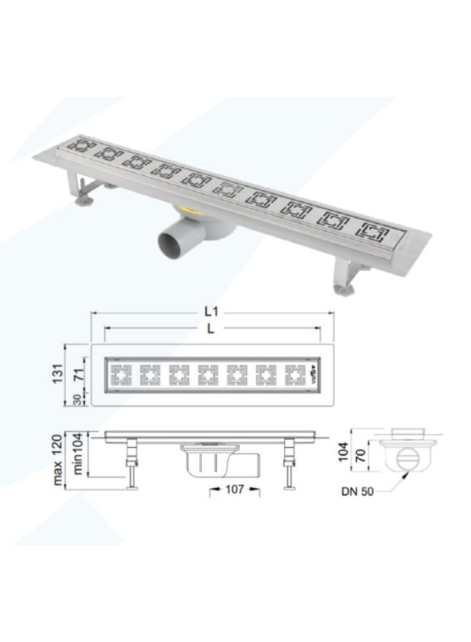 بيورا مصرف خطي للحمام ستانلس ستيل 304 بمخرج جانبي افقي DN50 قناة تصريف ارضية للشاور مع غطاء قابل للازالة ومانع روائح ومصفاة شعر تصميم عصري تشطيب فضي متعدد المقاسات - Image 3